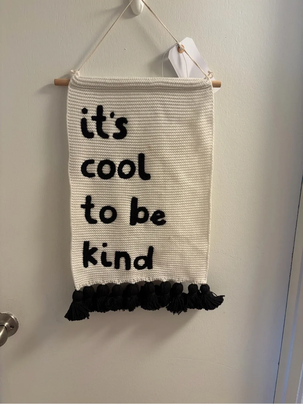 Cream and Black 'It's Cool to Be Kind' Woven Wall Tapestry